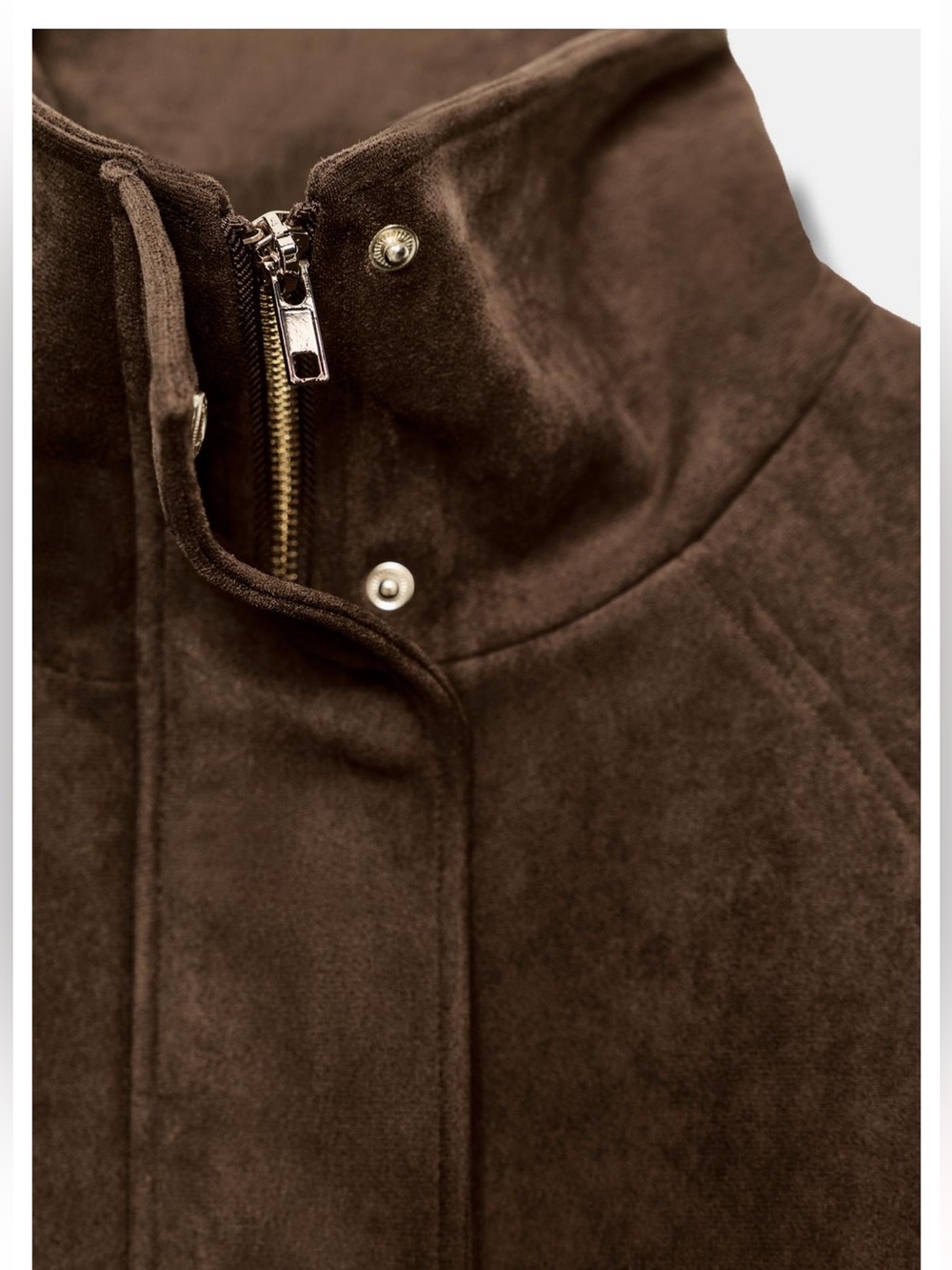 NWT Zara Faux Suede High Collar Full Zip Jacket Sz:M Dark Brown - Picture 8 of 10